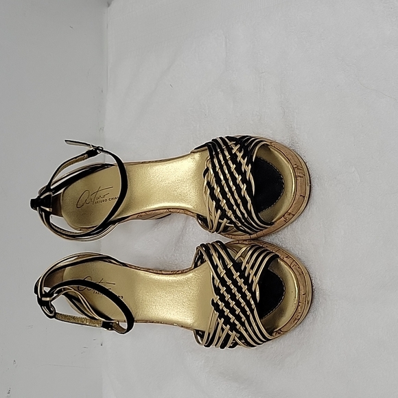 Arturo Chiang Shoes - Arturo Chiang Wedge Sandals Size 9.5 Black and gold